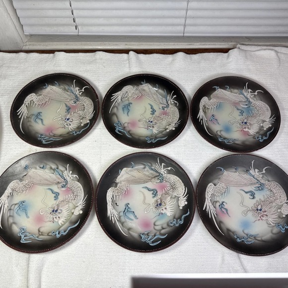 Other - VTG Moriage Raised Dragonware Set Of 6 Salad Plates Hand Painted Japan 7 3/8"‎ D